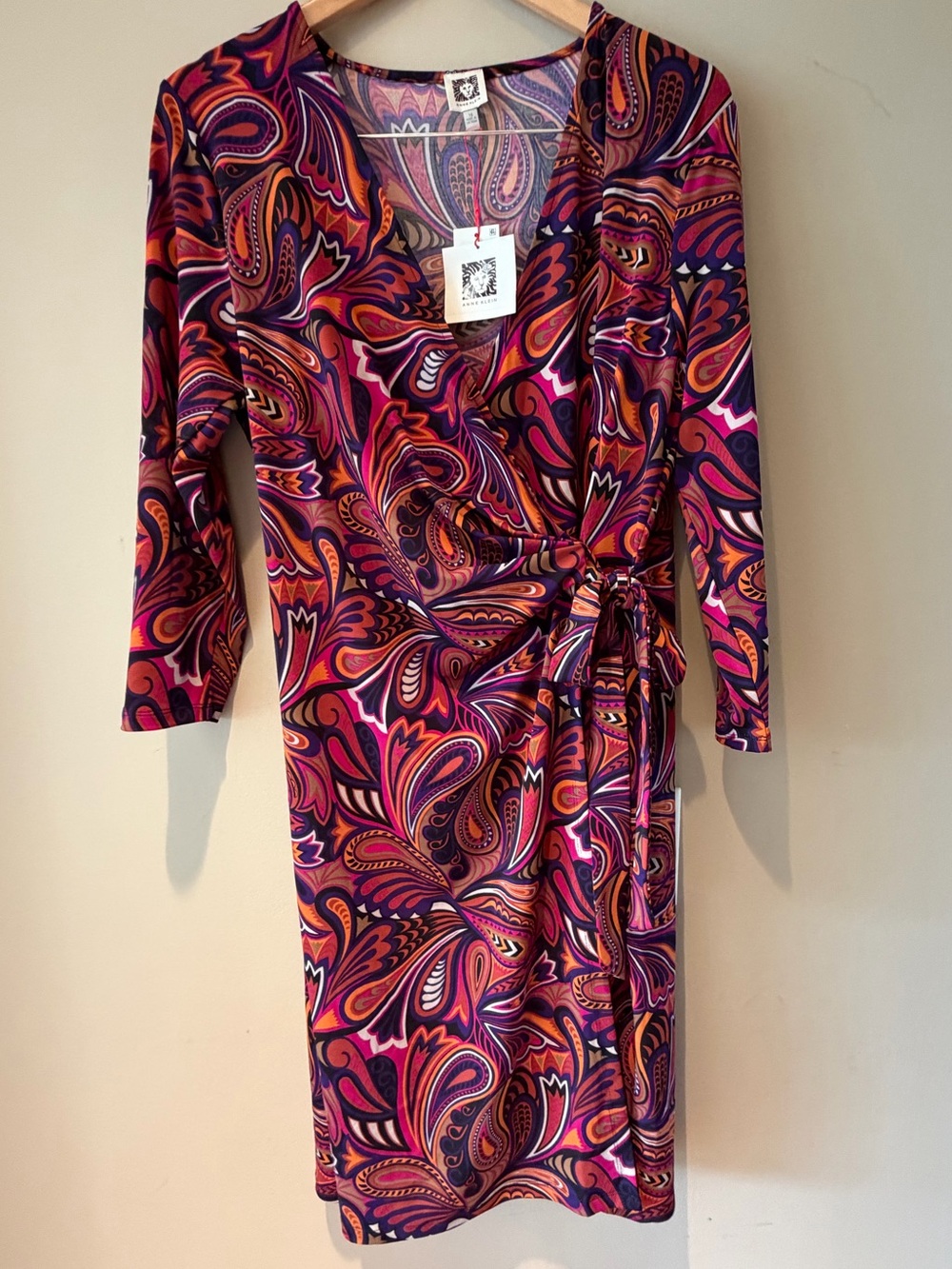 Anne Klein Pink and Orange Paisley Wrap Dress 16 NWT